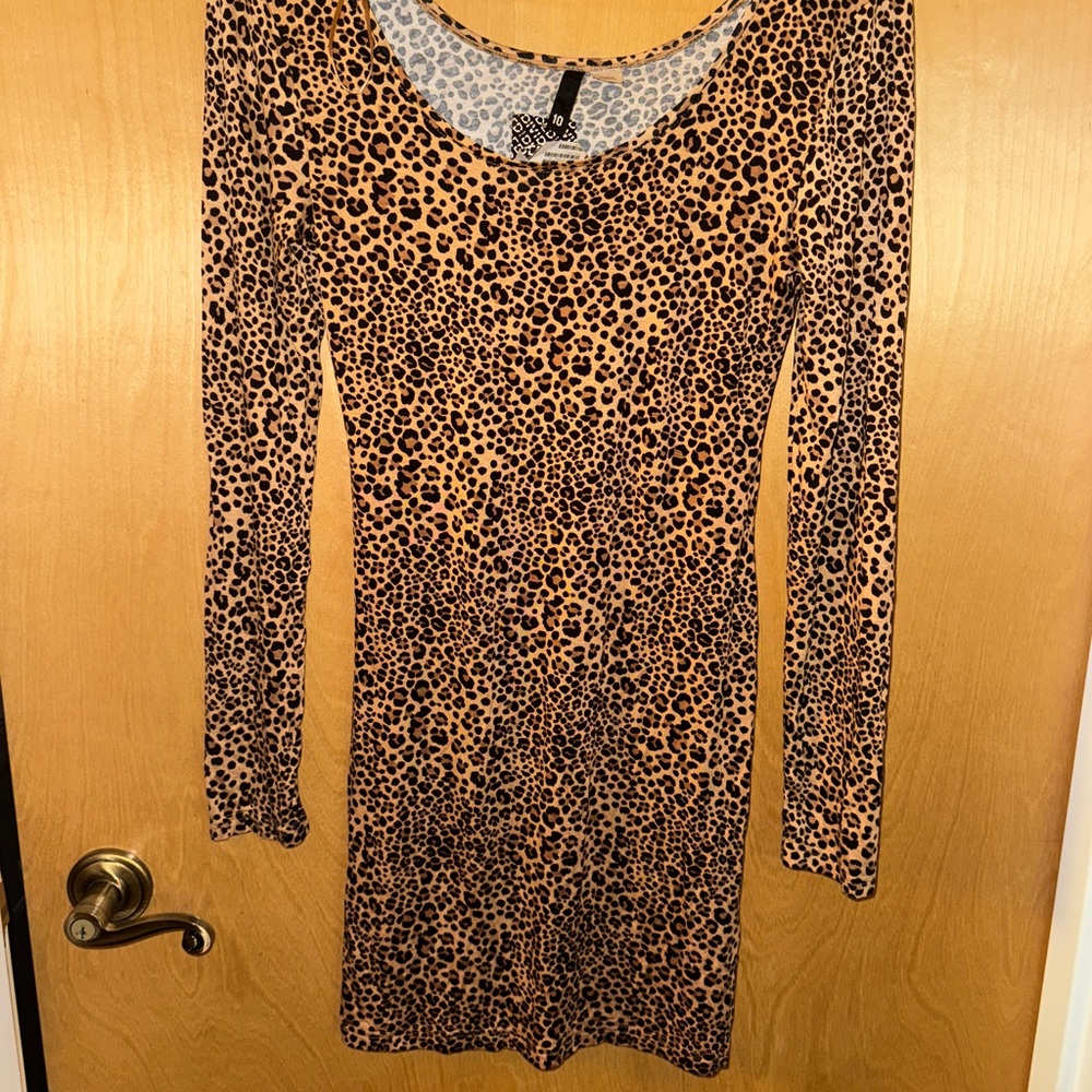 H&M Leopard Print Bodycon Long Sleeve Dress